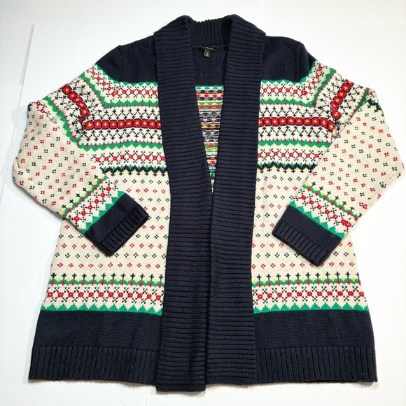 Talbots Fair Isle Cardigan Sweater Women's Medium Shawl Collar Open Front - Picture 2 of 9